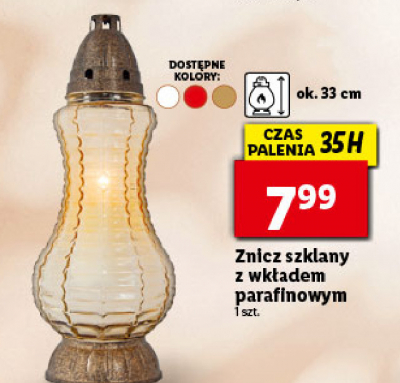 Znicz szklany z wkładem parafinowym 35 h złoty cena promocje