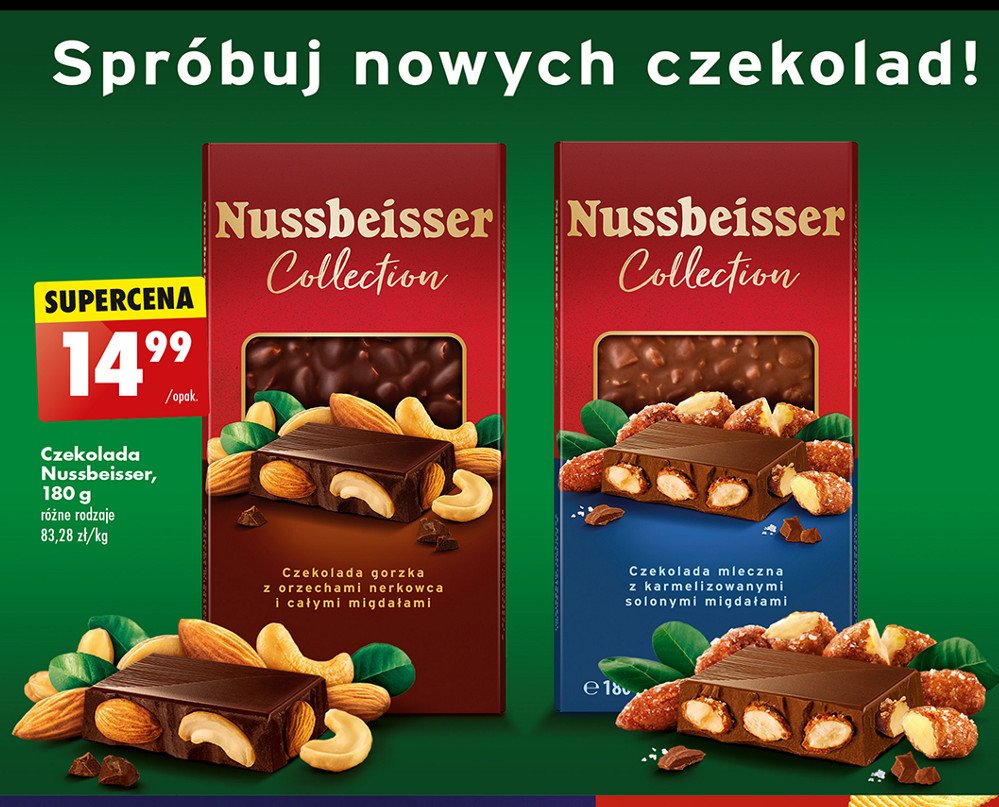 Czekolada gorzka z orzechami nerkowca i całymi migdałami Nussbeisser