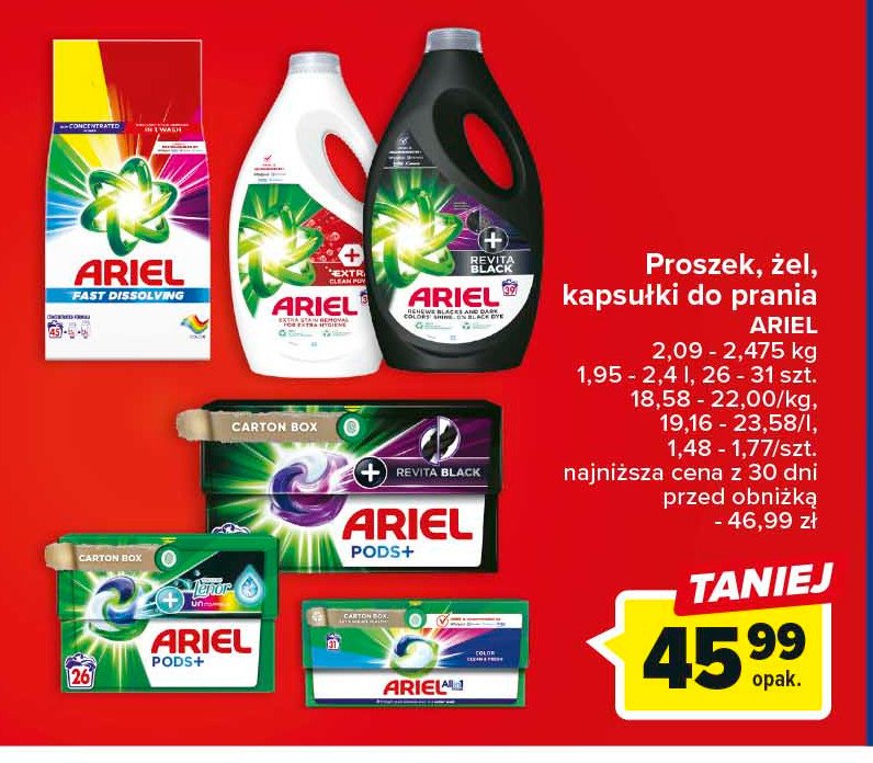 Kapsułki do prania revita black Ariel all in 1 cena promocje