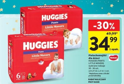 Pieluchomajtki dla dzieci Huggies Pants Little Movers wybrane rodzaje 30-36 szt. promocja w Intermarche