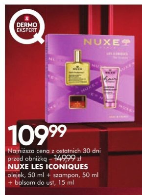NUXE LES ICONIQUES olejek 50 ml + szampon 50 ml + balsam do ust 15 ml promocja w Super-Pharm