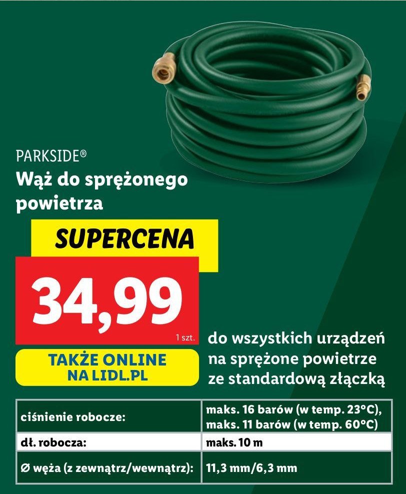 Wąż na sprężone powietrze 10 m Parkside promocja w Lidl