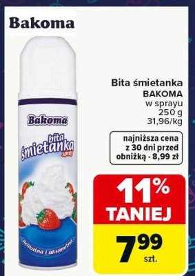 Bita śmietanka BAKOMA w sprayu promocja w Carrefour