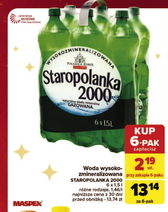 Woda gazowana Staropolanka 2000 promocja w Carrefour Market