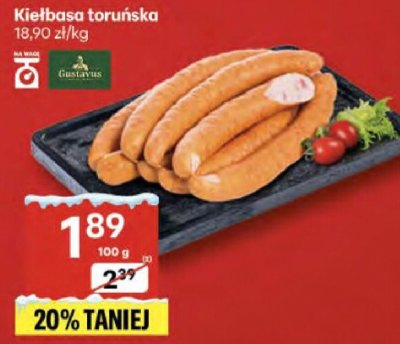 Kiełbasa toruńska Gustavas promocja w Delikatesy Centrum