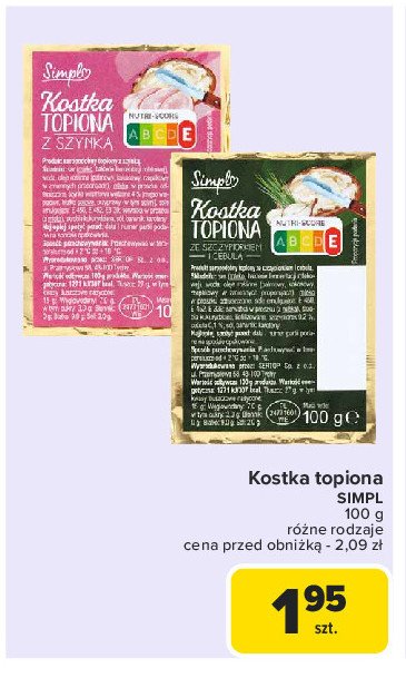 Kostka topiona ze szczypiorkiem i cebulą Simply promocja w Carrefour