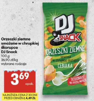 Orzeszki ziemne smażone w chrupkiej skorupce DJ Snack wybrane rodzaje promocja w Delikatesy Centrum