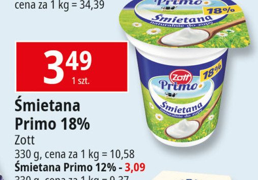 Śmietana 18% Zott primo promocja w Leclerc