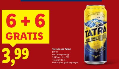 Piwo Tatra jasne pełne promocja w Lidl