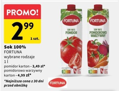 Sok 100% Fortuna wybrane rodzaje promocja w Intermarche