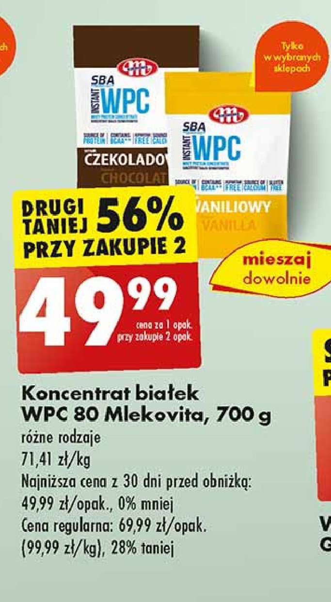 Odżywka białkowa wpc 80 czekolada Mlekovita sba promocja