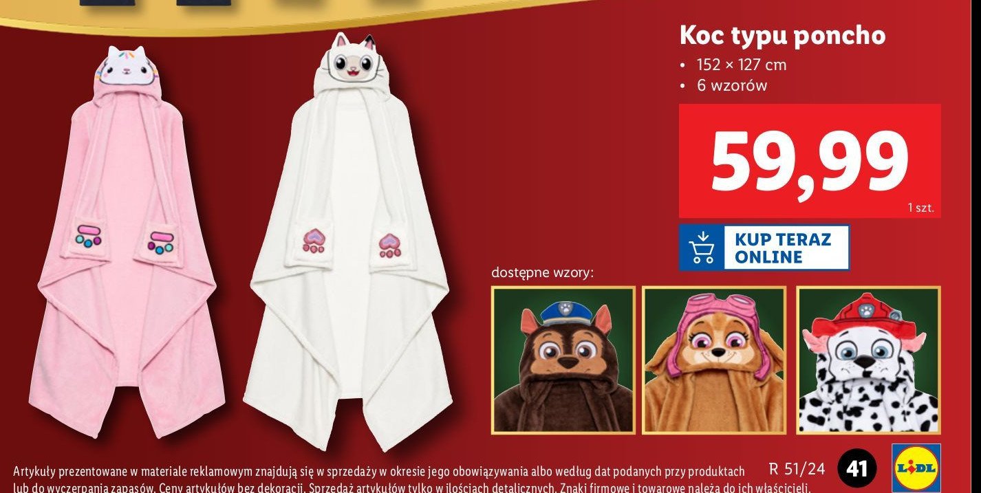 Koc poncho psi patrol promocja