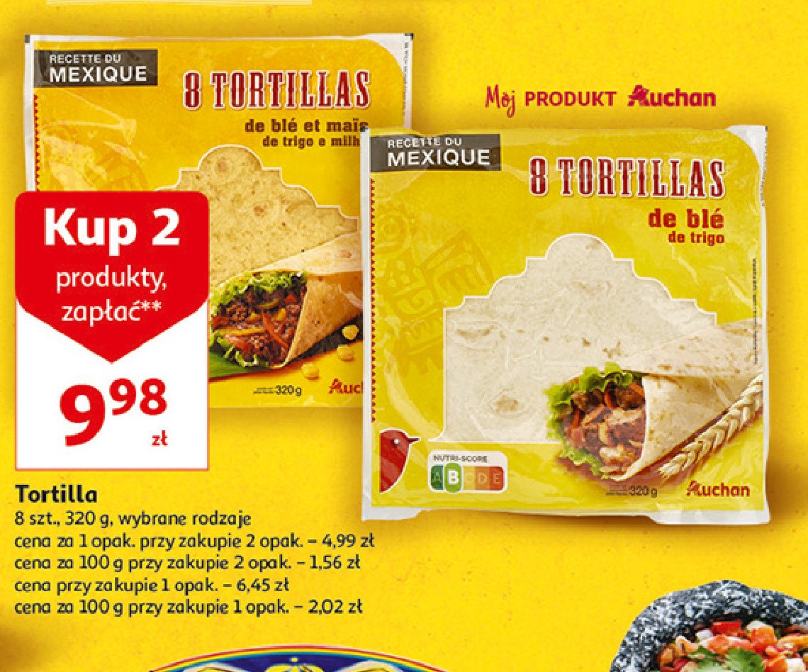 Tortilla pszenna Auchan różnorodne (logo czerwone) promocja
