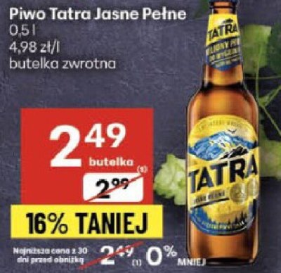 Piwo Tatra Jasne Pełne 0,5 l butelka zwrotna promocja w Delikatesy Centrum