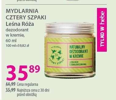 Dezodorant w kremie leśna róża MYDLARNIA CZTERY SZPAKI promocja w Hebe