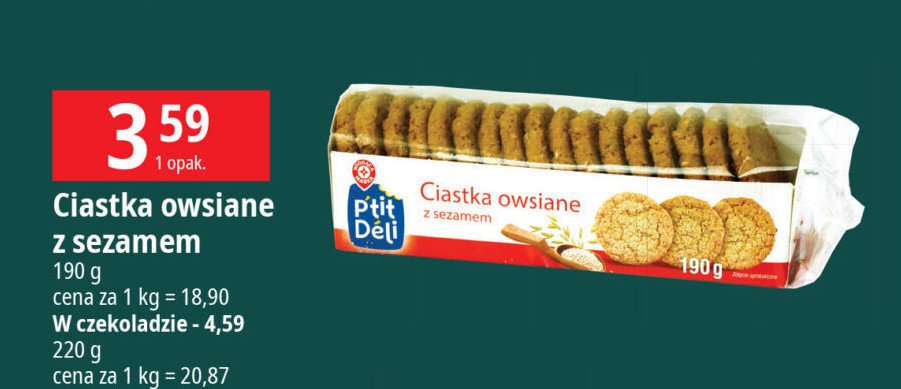 Ciastka owsiane z sezamem Wiodąca marka p'tit deli promocja w Leclerc