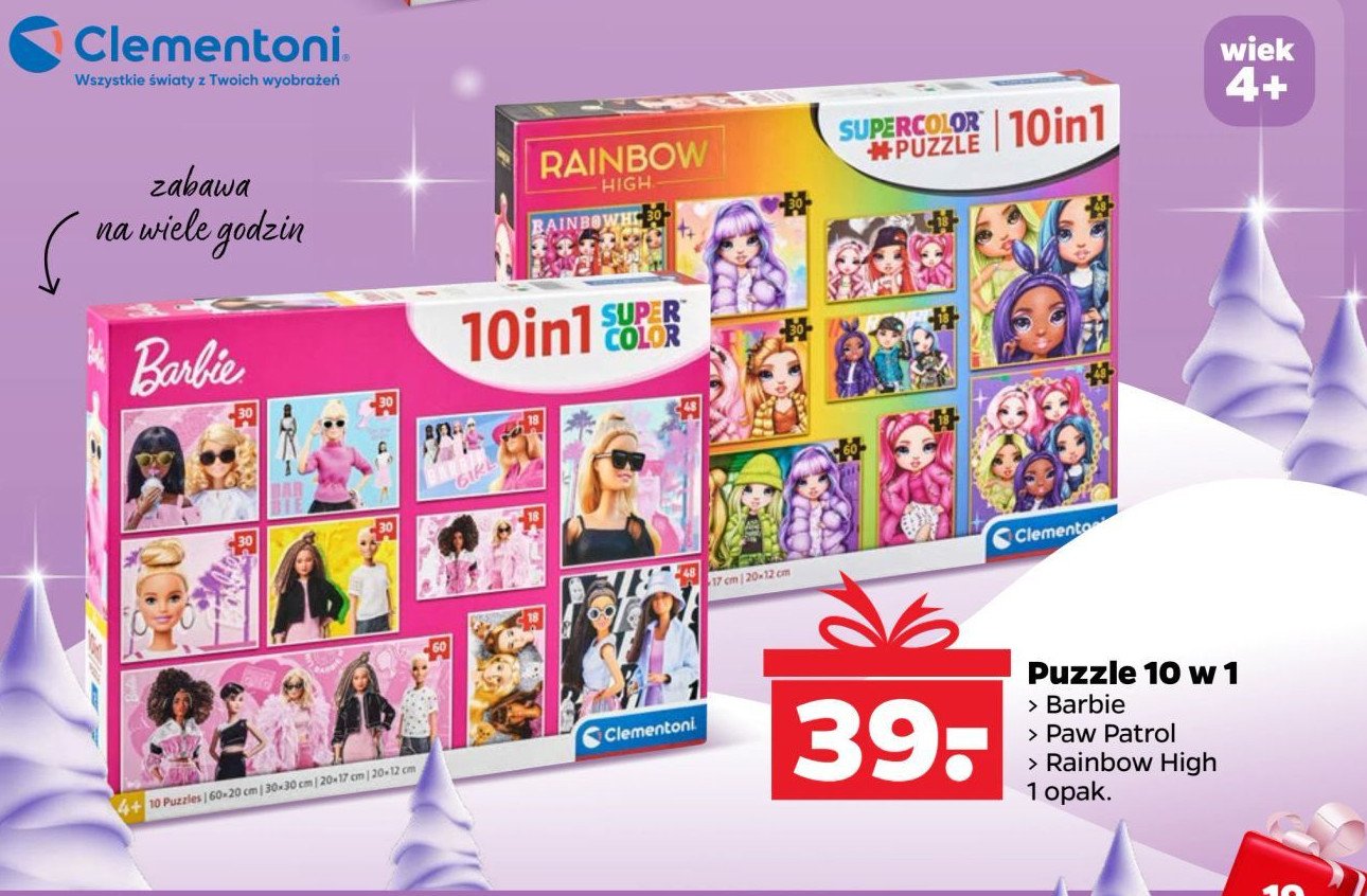 Puzzle 10in1 supercolor barbie Clementoni promocja w Netto