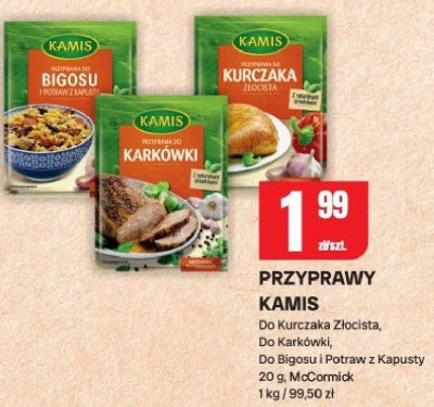 Przyprawy Kamis do kurczaka złocista, do karkówki, do bigosu i potraw z kapusty promocja w Chorten