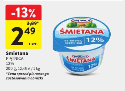 Śmietana PIĄTNICA 12% promocja w Intermarche