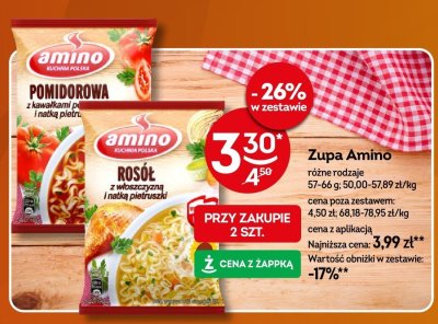 Zupa Amino pomidorowa, rosół z kluseczkami, z naką pietruszki promocja w Żabka