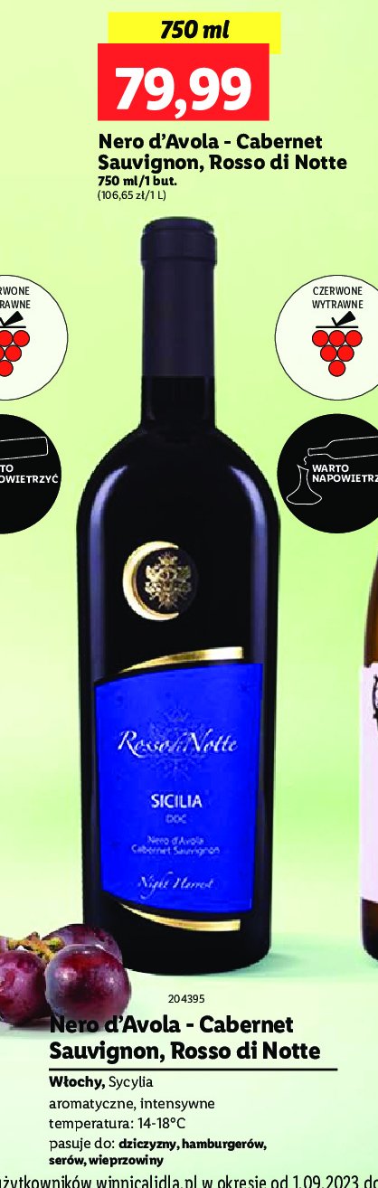 Wino Nero d'avola rosso di notte promocja w Lidl