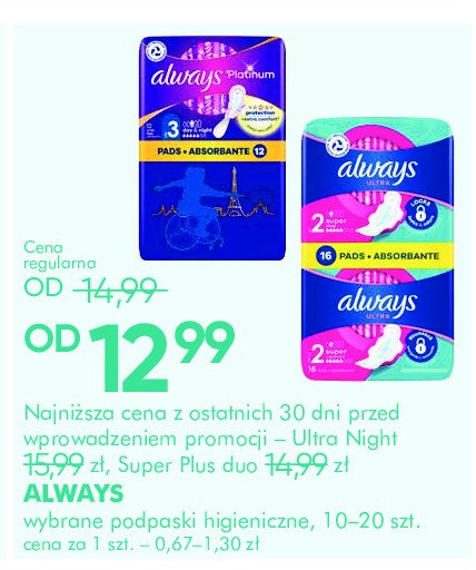 Podpaski super plus 2-pak sensitive Always ultra promocja w Super-Pharm