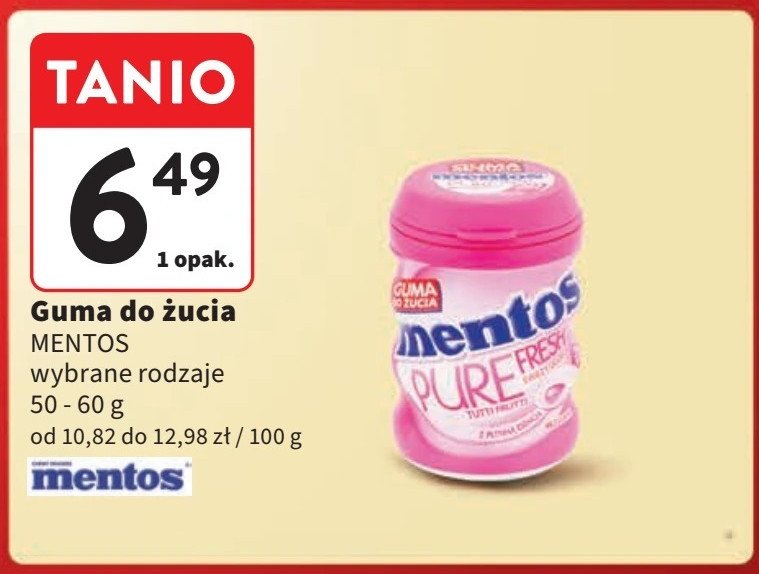 Guma do żucia tutti frutti Mentos pure fresh promocja