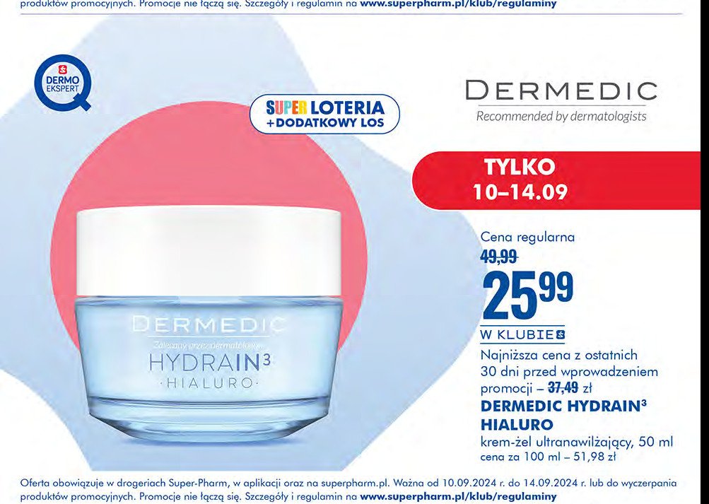 Krem-żel ultranawilżający Dermedic hydrain 3 promocja