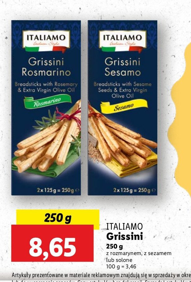 Paluszki grissini rosmarino Italiamo promocja w Lidl