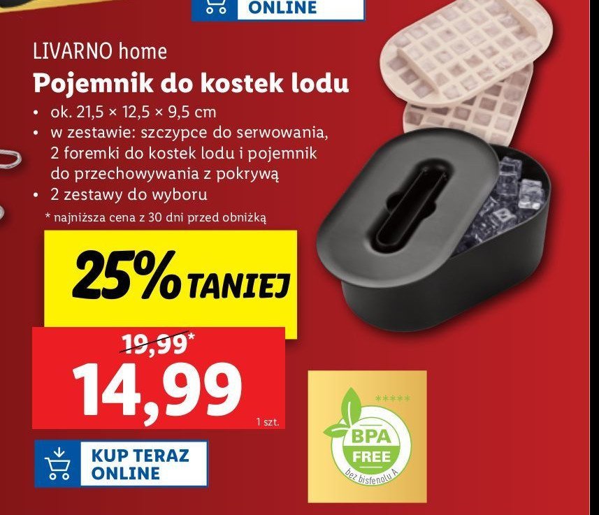 Pojemnik do kostek lodu 21.5 x 12.5 x 9.5 cm LIVARNO HOME promocja