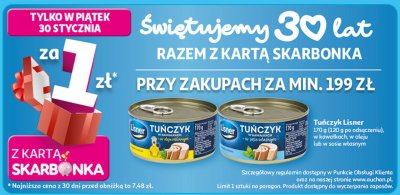 Tuńczyk Lisner 170g (120g po odcedzeniu), w kawałkach, w oleju lub w sosie własnym promocja w Auchan