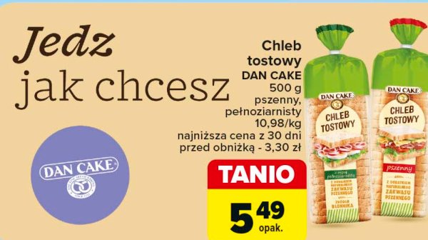 Chleb tostowy pełnoziarnisty Dan cake promocja