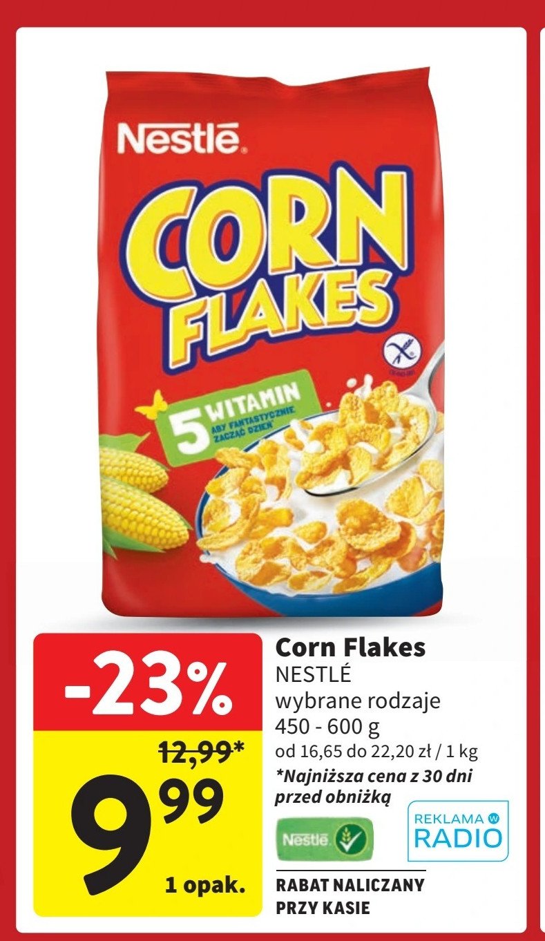 Płatki śniadaniowe bez glutenu Nestle corn flakes Corn flakes (nestle) promocja w Intermarche