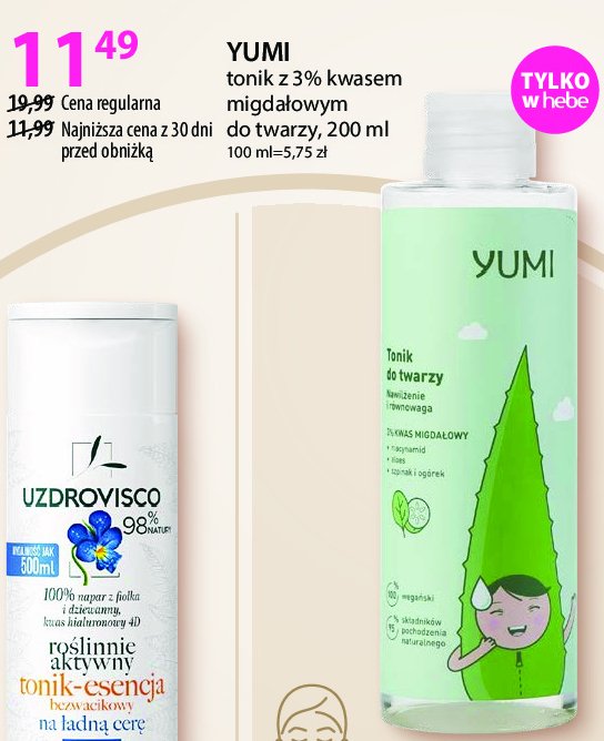 Tonik do twarzy nawilżenie i równowaga Yumi cosmetics promocja