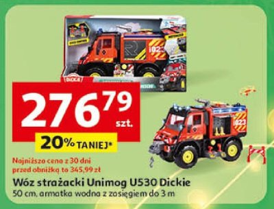 Wóz strażacki Unimog U530 Dickie 50 cm ametka wodna z zasięgiem do 3 m promocja w Auchan