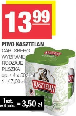 Piwo Kasztelan Carlsberg wybrane rodzaje puszka promocja w SPAR