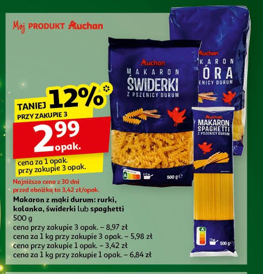 Makaron spaghetti durum Auchan różnorodne (logo czerwone) promocja