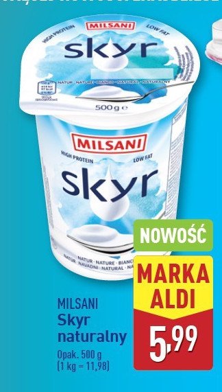 Jogurt naturalny skyr Milsani promocja w Aldi