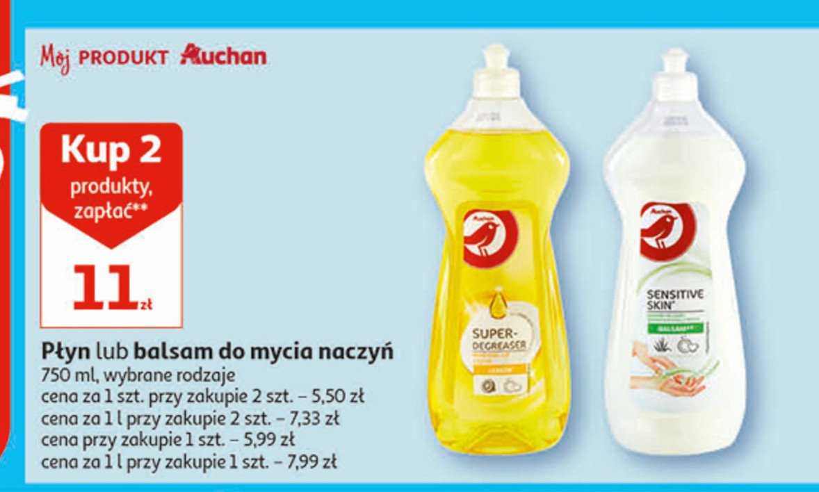 Balsam do mycia naczyń Auchan różnorodne (logo czerwone) promocja