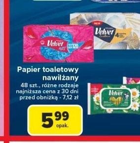 Papier toaletowy nawilżany rumianek i aloevera Velvet promocja w Carrefour