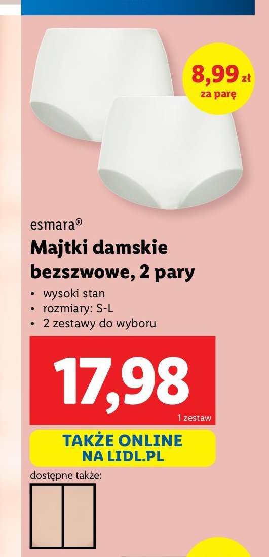 Majtki damskie bezszwowe s-l Esmara promocja w Lidl