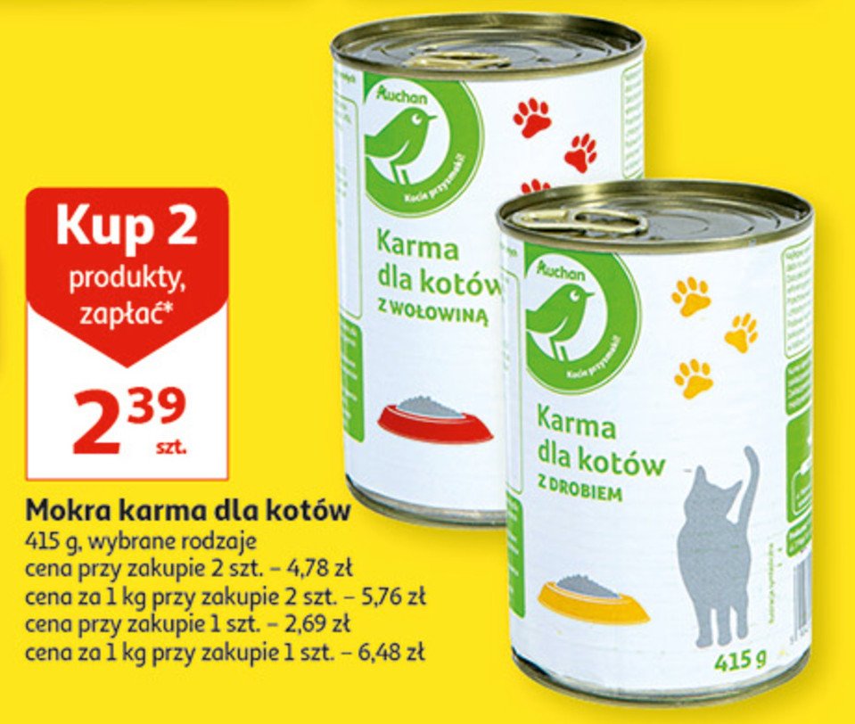 Karma dla kota z wołowiną Auchan promocja w Biedronka