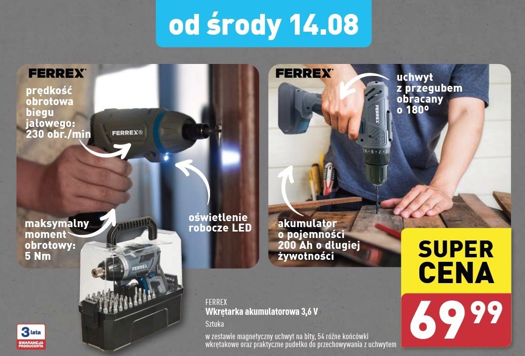 Wkrętarka akumulatorowa 3.6v Ferrex promocja