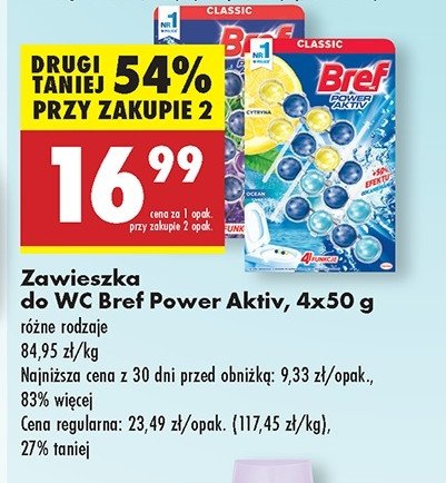 Kostka do wc lemon + ocean Bref power aktiv promocja w Biedronka