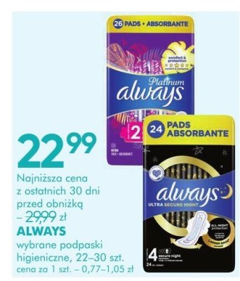 Podpaski higieniczne ALWAYS promocja w Super-Pharm
