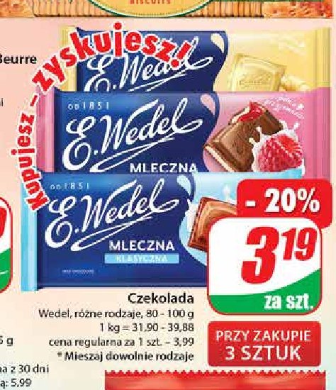 Czekolada klasyczna mleczna E. wedel promocja w Dino