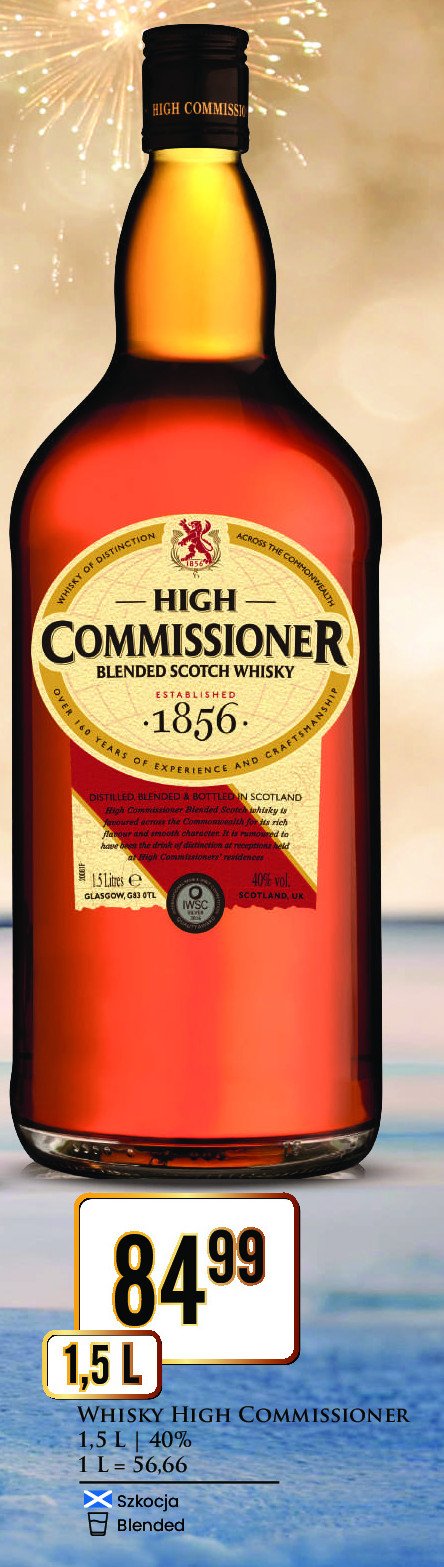 Whisky HIGH COMMISSIONER 1856 promocja