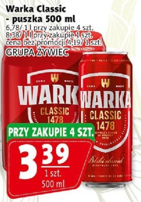 Piwo Warka Classic - puszka 500 ml promocja w Prim Market