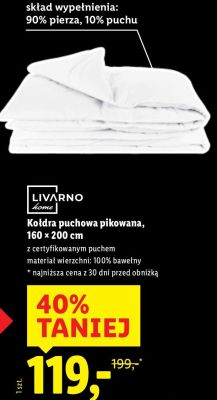 Kołdra puchowa pikowana 160 x 200 cm promocja w Lidl