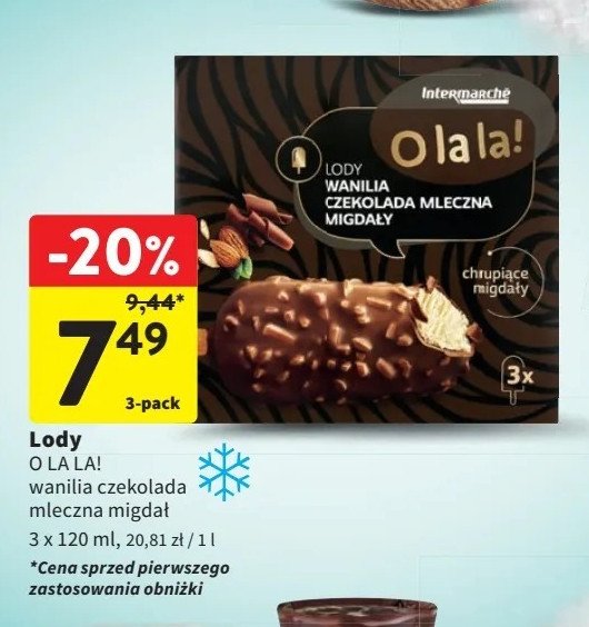 Lody wanilia czekolada mleczna z migdałami Intermarche o la la! promocja